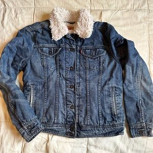 Small Levi’s Brand Sherpa Lined Denim Jacket with Cyanotype Dyed Fishing…
